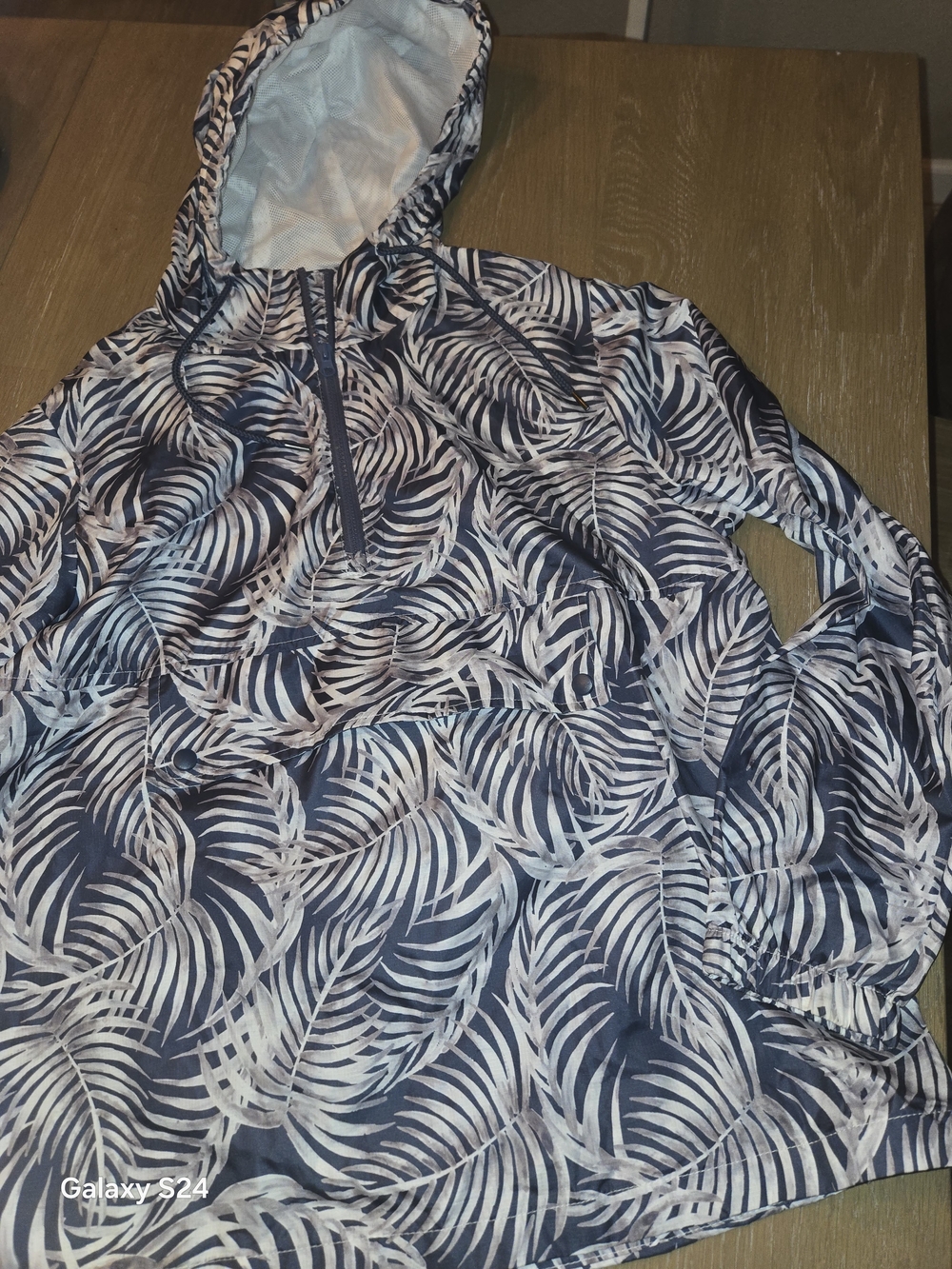 Xersion Navy and White Leaf Print Hooded Jacket Windbreaker Womens XL Nwot